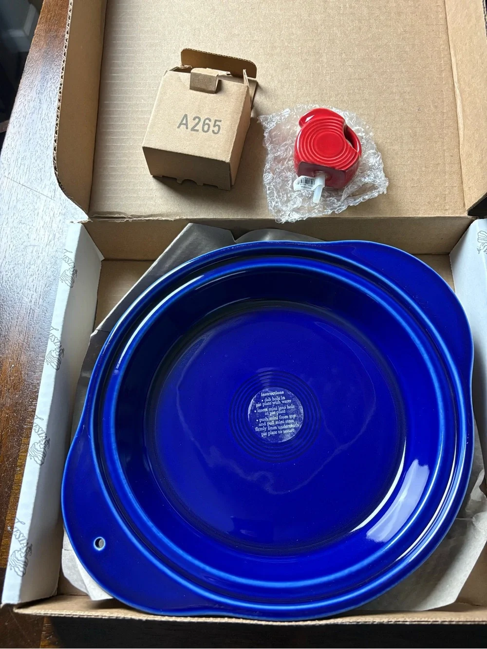 Fiesta x Nora Fleming Twilight Deep Dish Pie Plate with Red Pitcher Figurine